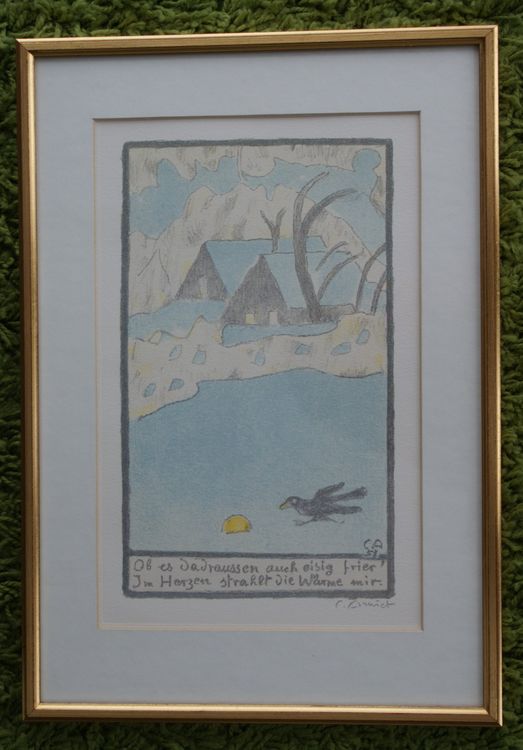 Amiet Cuno, Kalenderblatt 1951, Winter, Rabe, Litho, Spruch | Kaufen ...