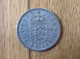 1 One Shilling 1955 Englisches Wappen Drei Löwen Münze
