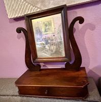 Miroir ancien de table avec tiroir, psyché lyre