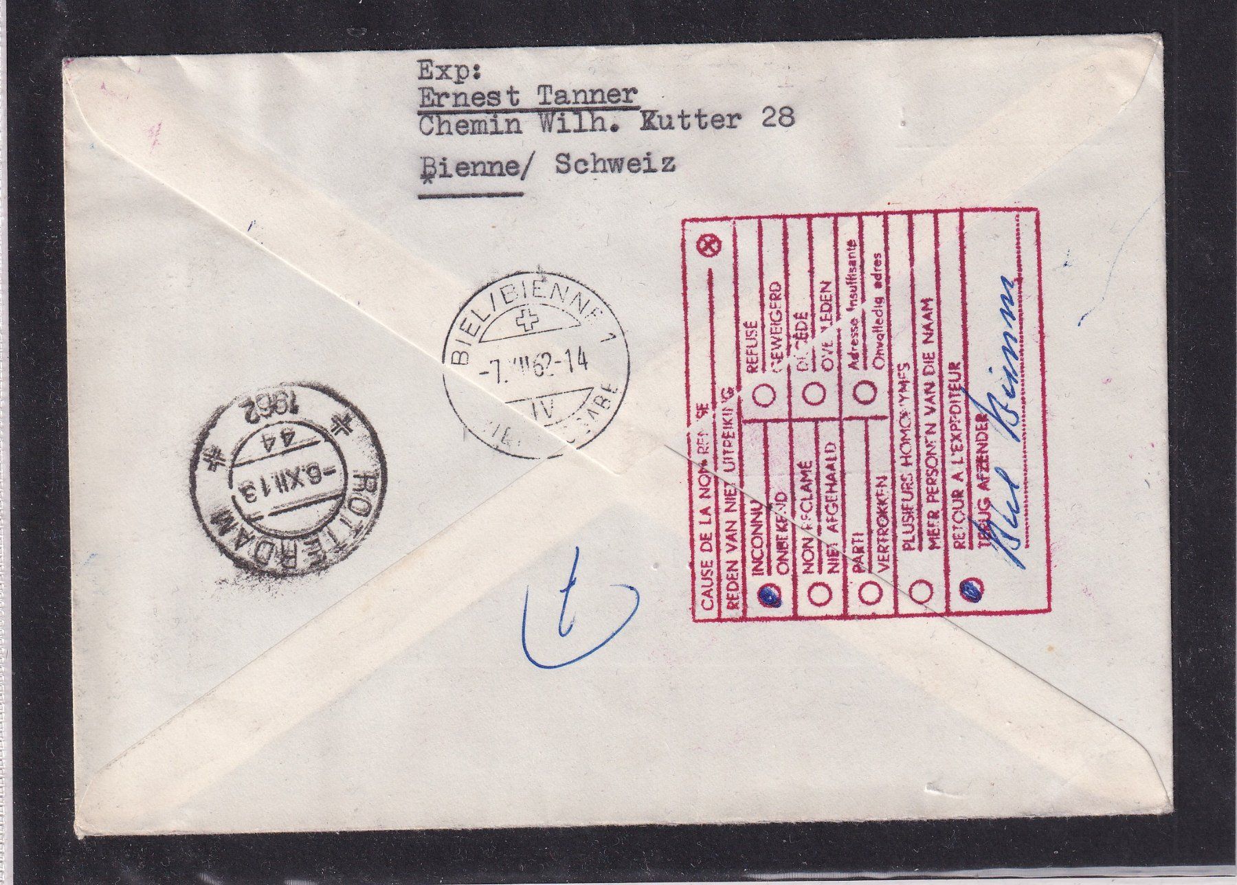 Alle Briefmarken: Recommandé - Biel-Bienne - 1962 - PJ - Holland – Gebraucht aus Orvin von Pyaeschli 1