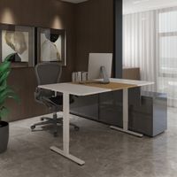 Höhenverstellbarer Schreibtisch OLMO - Weiss/Holz - 160x80cm
