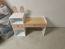 Kinderschreibtisch Bunny mit Hasenohren weiss rosa neu