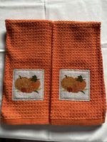 Autumn Pumpkin Kitchen Towels Embroidered Set of 2 New