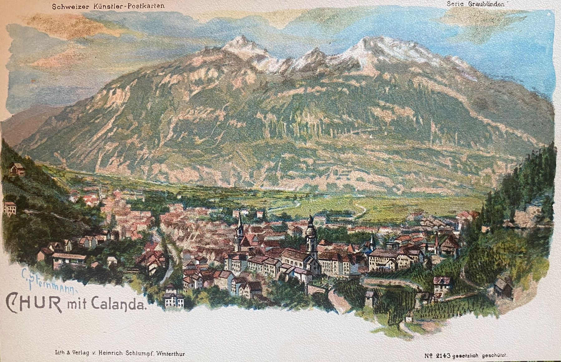 Grafiken & Lithographien: Ansichtskarte Chur Lithografie – Gebraucht aus Gruesch von _fun4ever_