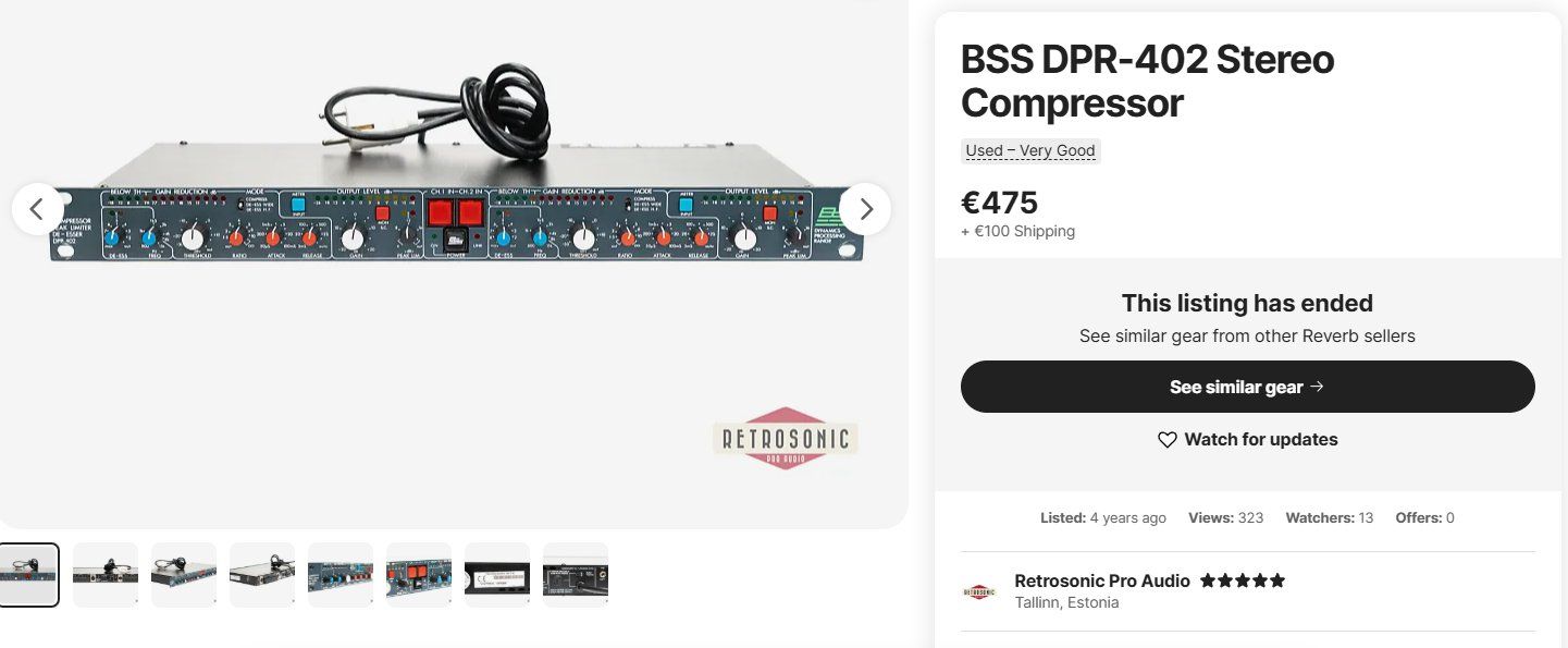 Equalizzatori: BSS DPR-402 Stereo Compressor/Limiter/De-esser – Usato da Geneve venduto da T36