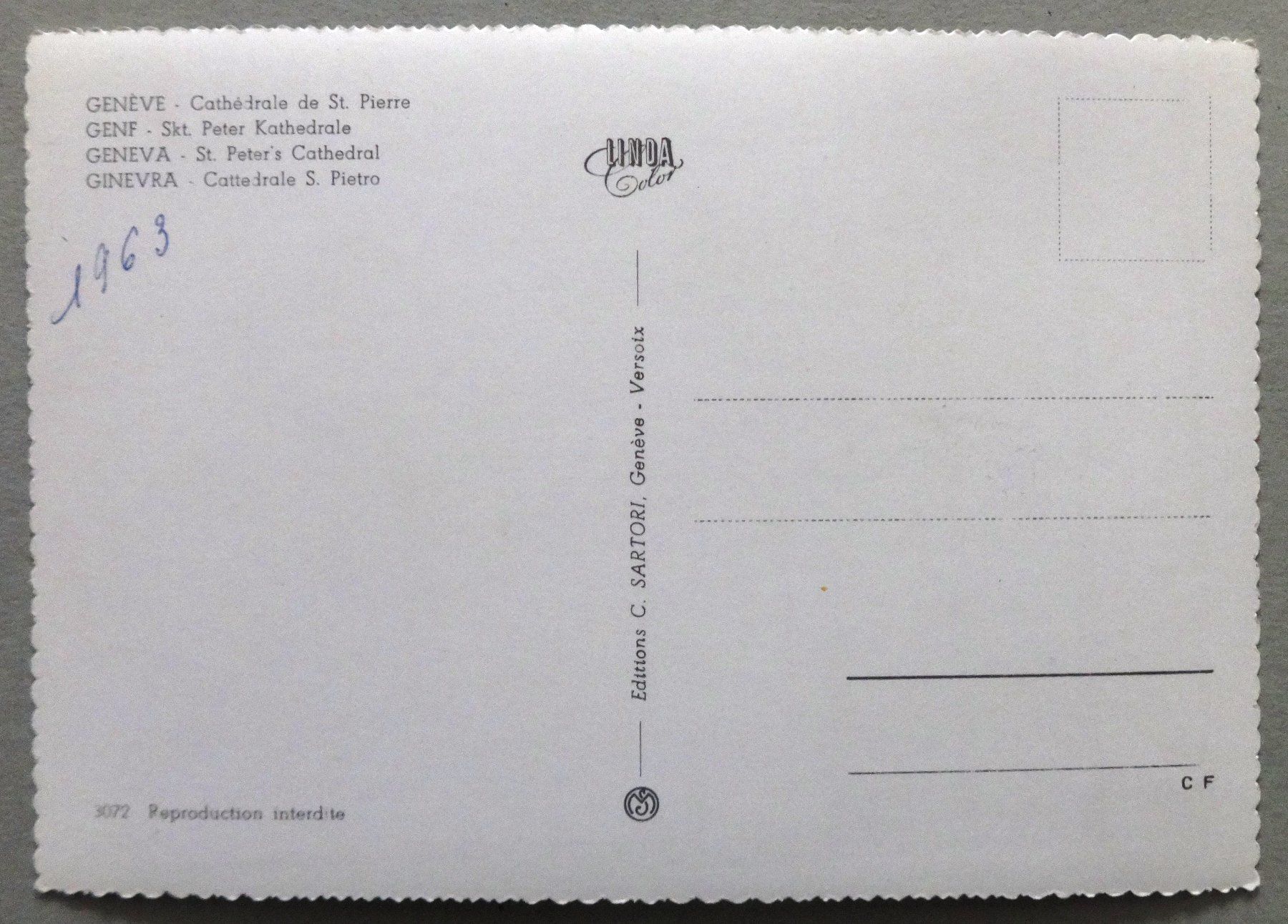 Cartoline postali: Genève - Cathédrale de St. Pierre – Usato da Fétigny venduto da Billy2miny 1