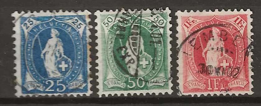 Tutti i francobolli: CH073d - Helvetia debout 73d-75d obl. – Usato da Trélex venduto da Phil_Albert