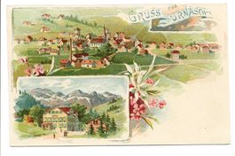 Gruss aus Urnäsch (AR) Dorfpartie - Kirche - Rossfall  Litho