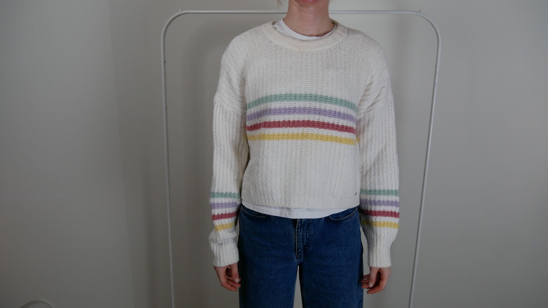 Hollister Maglioni & Felpe: Hollister Strickpullover Sweater Sweatshirt weiss Regenbogen – Nuovo (secondo la descrizione) da Zürich venduto da julia_vina 3