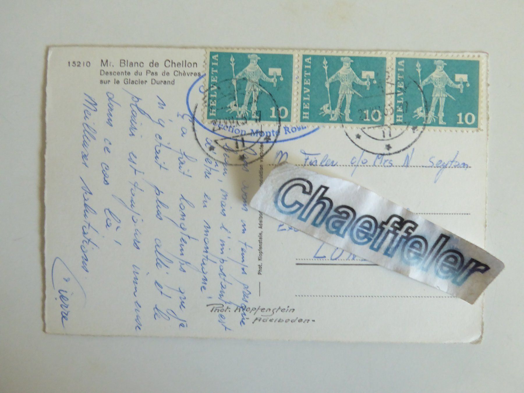 Cartoline postali: 1965 Mt. Blanc de Chellon – Usato da Zürich venduto da Chaeffeler 1