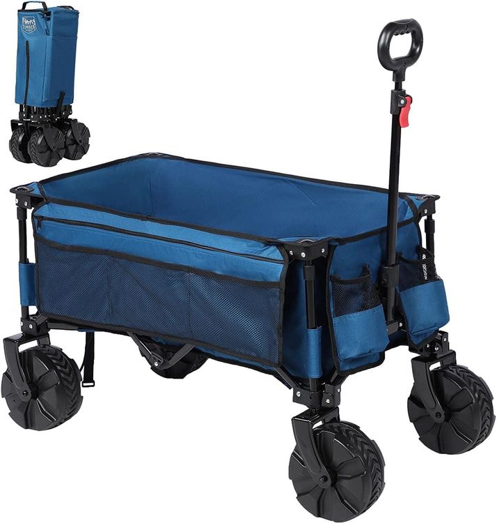 Sekey Bollerwagen 200 Kg – Faltbar, Offroad-Räder 17x10 Cm, Koaxiale Lenkung, Blau