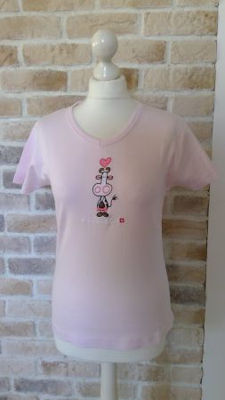 T-shirt rose MUMU COW motif vache brodée, taille M/L, NEUF