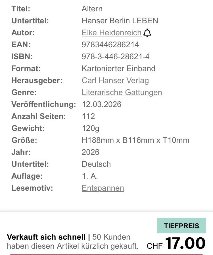 Bücher: Elke Heidenreich: Altern – Neu (gemäss Beschreibung) aus Buchs AG von Allerleis 3