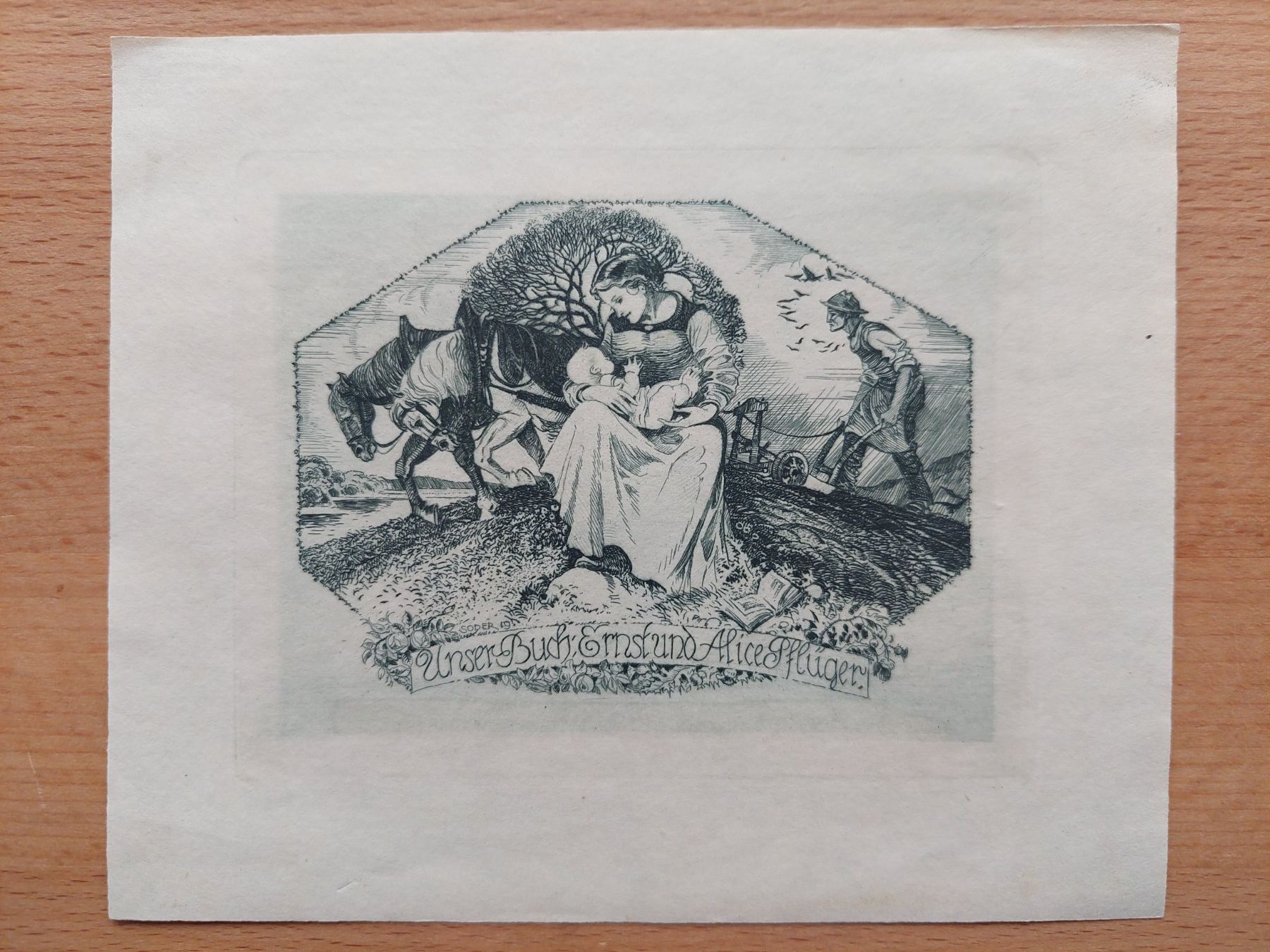 Gemälde: Exlibris Alfred Soder - Original Radierung Ackerbau – Gebraucht aus Obfelden von Exlibris-Art