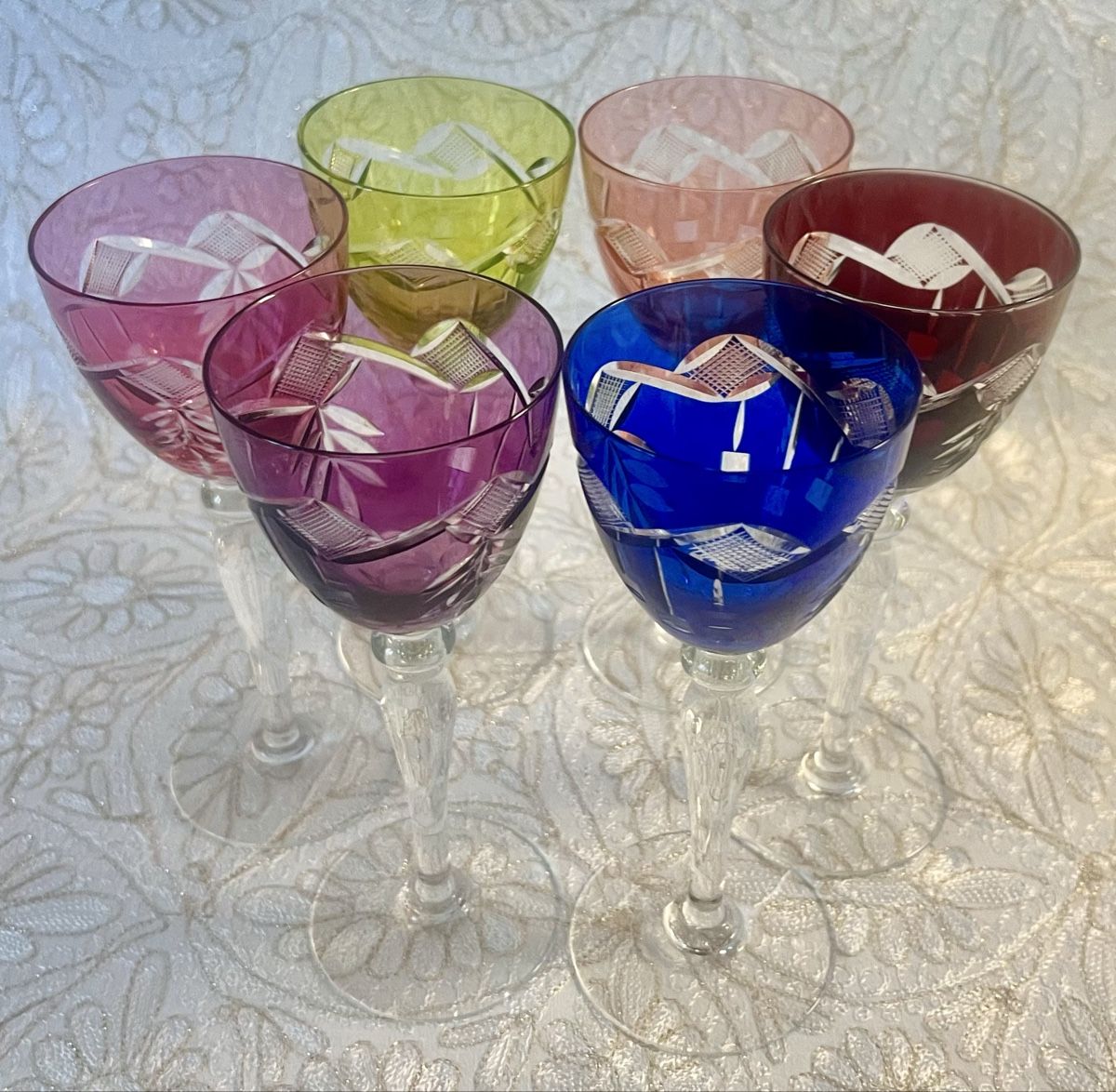 Bicchieri: 6 verres à vin cristal taillé, double couches, multicolore – Nuovo (secondo la descrizione) da Genève venduto da DELIRBEADS 8