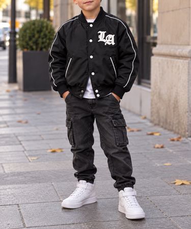 VESTE VARSITY NOIRE POUR ENFANT