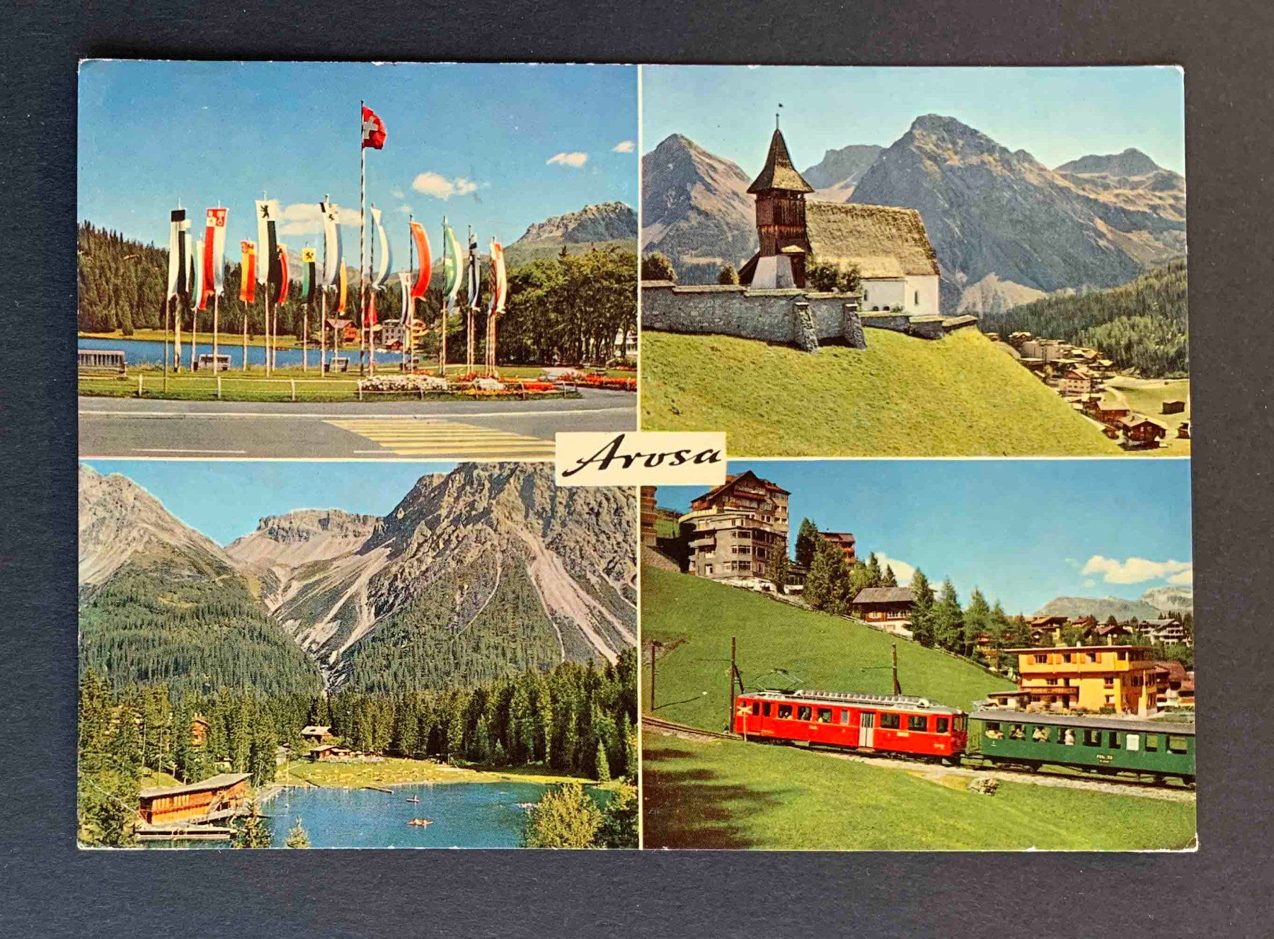 Cartoline postali: AK Arosa Fahnenwald Kirchli Strandbad Bahn – Usato da Goldau venduto da artelier1