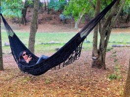 Large Black Hammock with Macramé - Hand-Woven Cotton