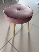 Hocker Samt altrosa rund Holzbeine Neuwertig