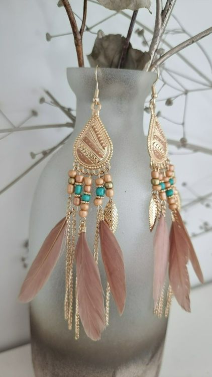 Miniblings Feder Ohrringe - Boho Hippie Schmuck Handmade Vergoldet