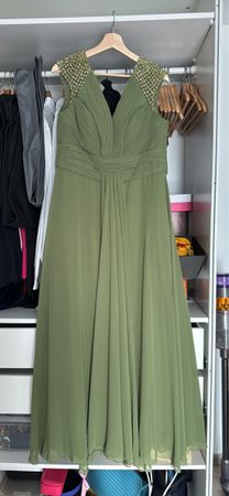 Robe de soirée/ cocktail couleur olive , perles