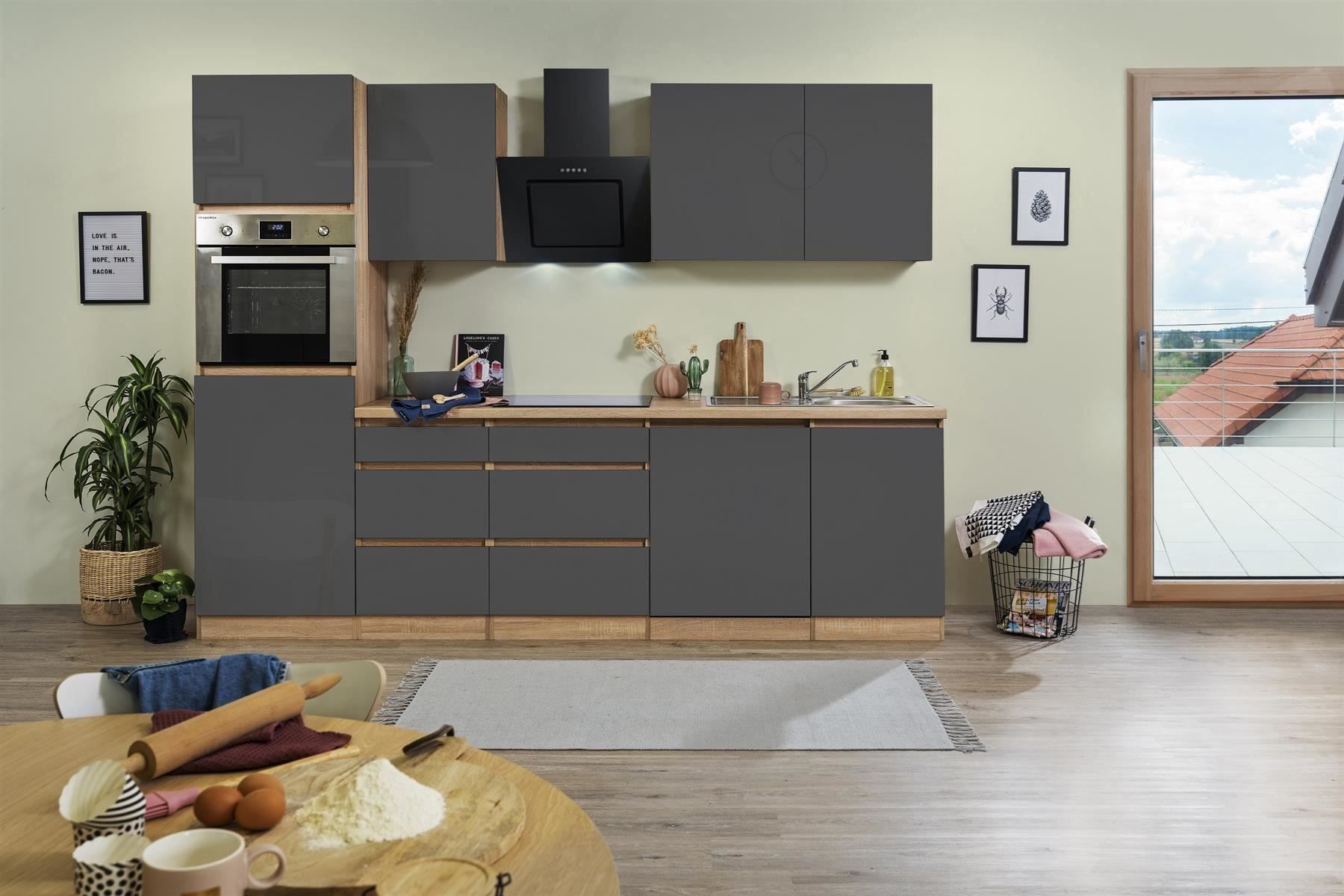 Komplettküchen: 248 Küchenzeile Küchenblock 280cm E/SO/G - Küche Einbauküche – Neu und originalverpackt aus Wallenwil von toesstalvertrieb