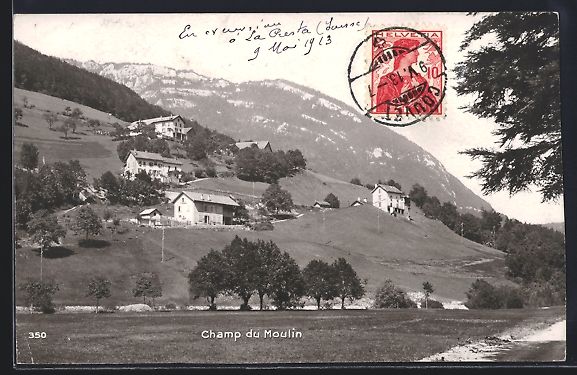 Cartoline postali: Champ du Moulin, Ortspartie mit Bergen – Usato da Berlin venduto da bartko-reher