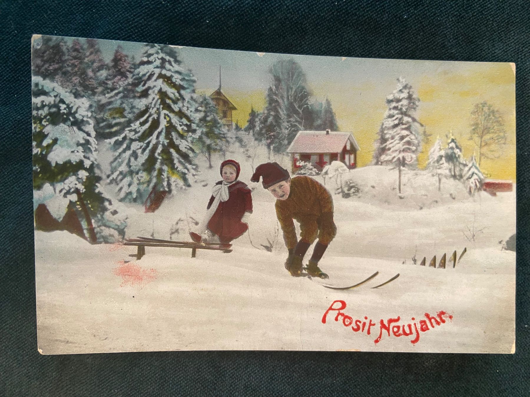 Cartoline postali: Alte AK Prosit Neujahr Kinder Winter Schlitten – Usato da Luzern venduto da waterfront1