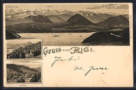 Litho Rigi-Kaltbad, Seeblick mit Bergpan