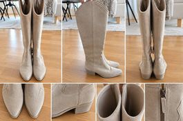 Feners Kniehohe Stiefel Beige Wildleder Vegan Gr. 37 