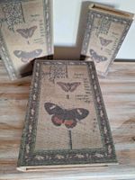 3 Buchboxen Leinen Schmetterlinge Vintage Shabby