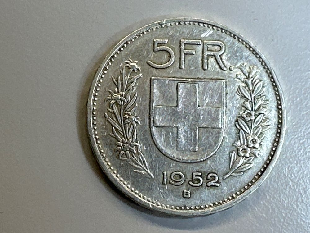 5 Fr. Schweiz Silber 1952 (Gebraucht) in Herisau für CHF 20 – mit ...