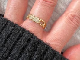 Bague Coeur en acier inox doré avec zircons