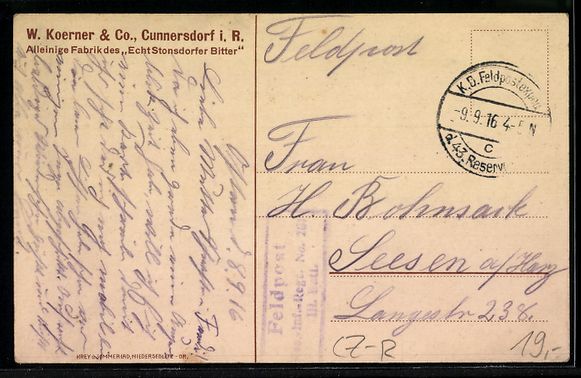 Cartoline postali: Cunnersdorf, W. Koerner, Co., Fabrik des – Usato da Berlin venduto da bartko-reher 1