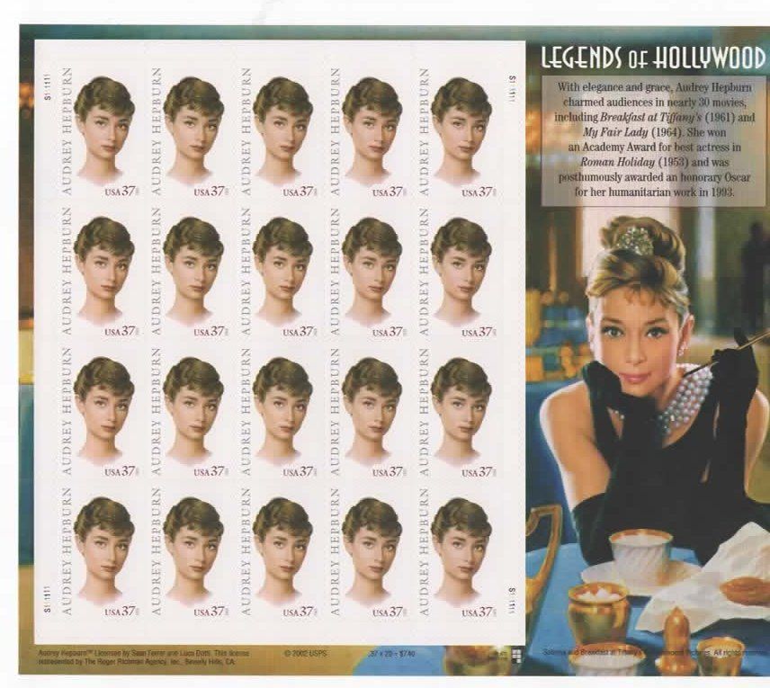 Alle Briefmarken: USA - Bogen** : AUDREY HEPBURN    / Gr – Gebraucht aus Ruggell von Masescha