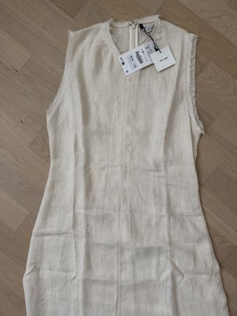 Zara Kleid 100% Leinen Beige Gr. S neu mit Etikett lang