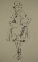 BRIEFTRÄGERIN, LITHOGRAPHIE VON J. BAY, 40er JAHRE, PTT POST