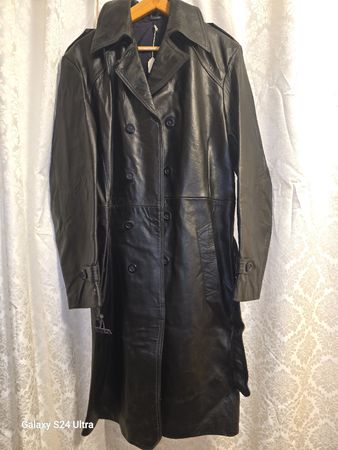 Vintage-Schwarzer Ledermantel im Trenchcoat-Stil