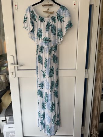 Robe d'été longue style bohème motif feuilles exotiques 🌺