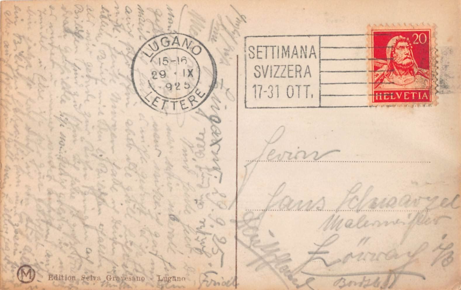Cartoline postali: Gruss aus LUGANO - Monte S. Salvatore – Usato da Lufingen venduto da TopAnsichtskarten 1