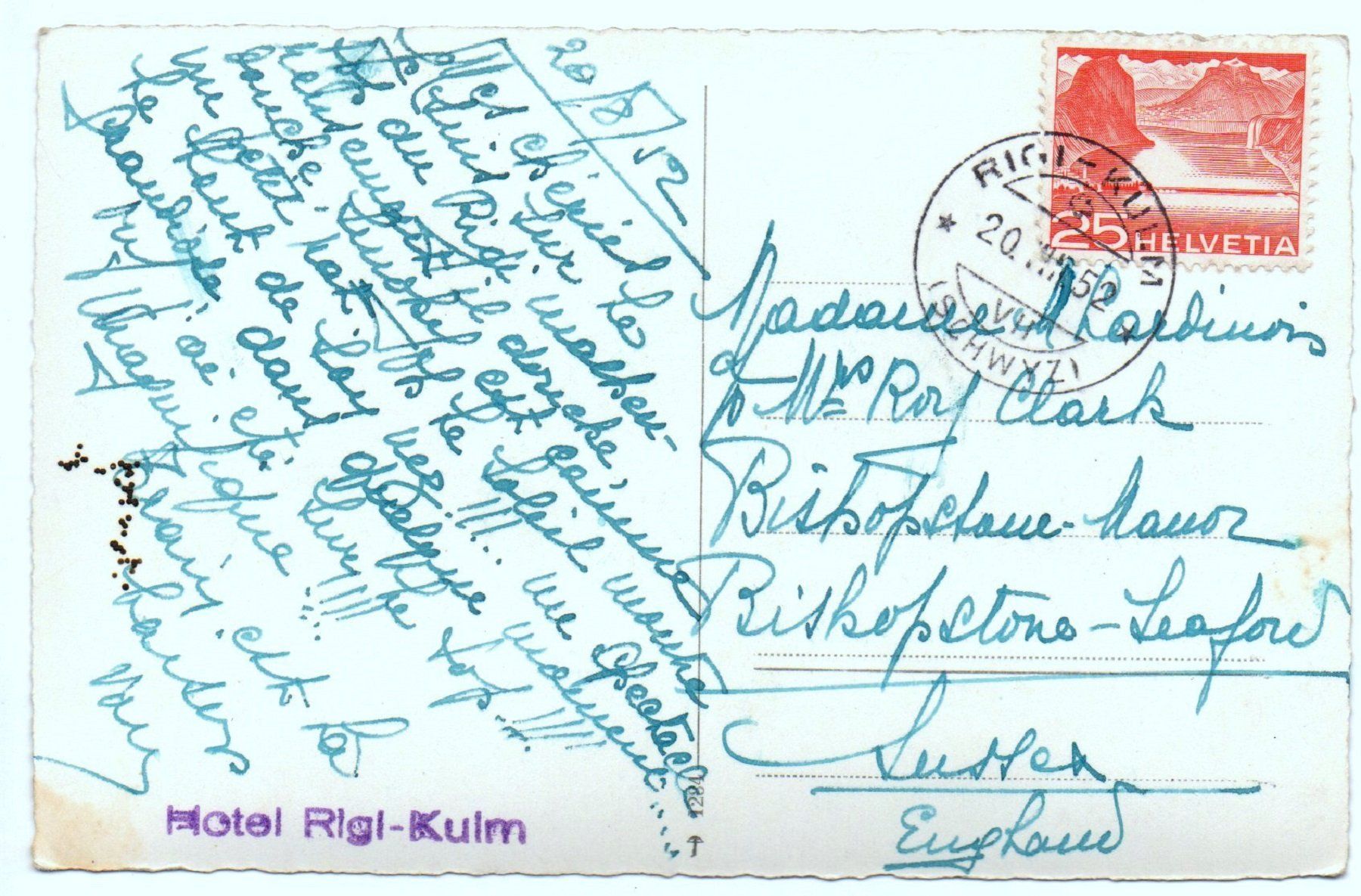 Cartoline postali: RIGI-KULM Alphornbläser - Stempel Hotel – Usato da Jona venduto da philajona 1