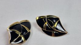 Elegante Ohrringe schwarz gold Vintage Bijouterie Clip (542)