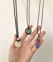 3 handgemachte Halsketten Edelsteine ​​Seil lila grün weiß