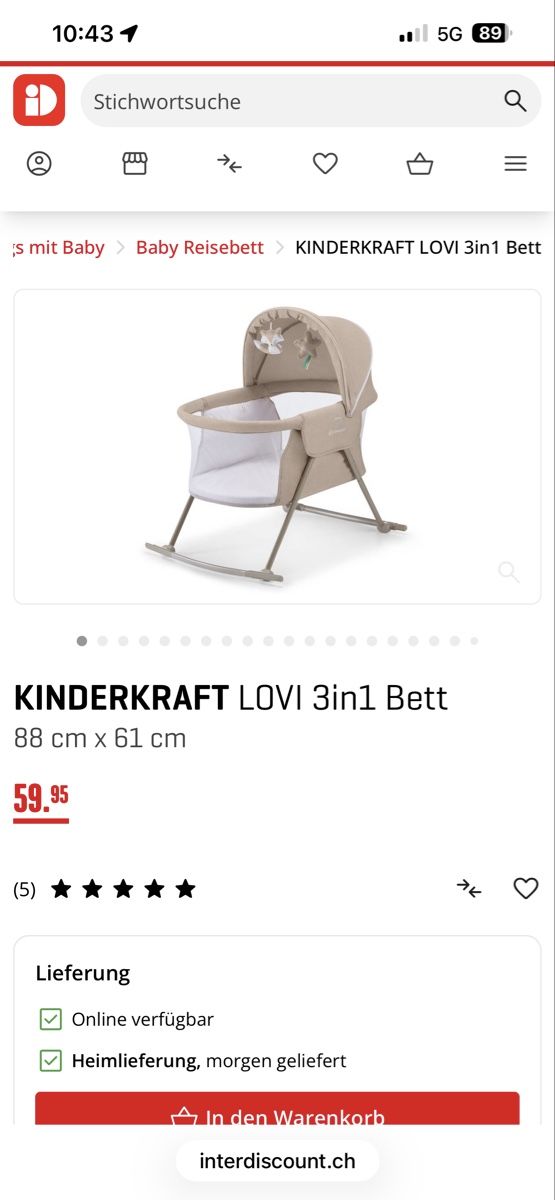 Culle: Kinderkraft Babywiege – Usato da Niederwangen b. Bern venduto da Moes120 3