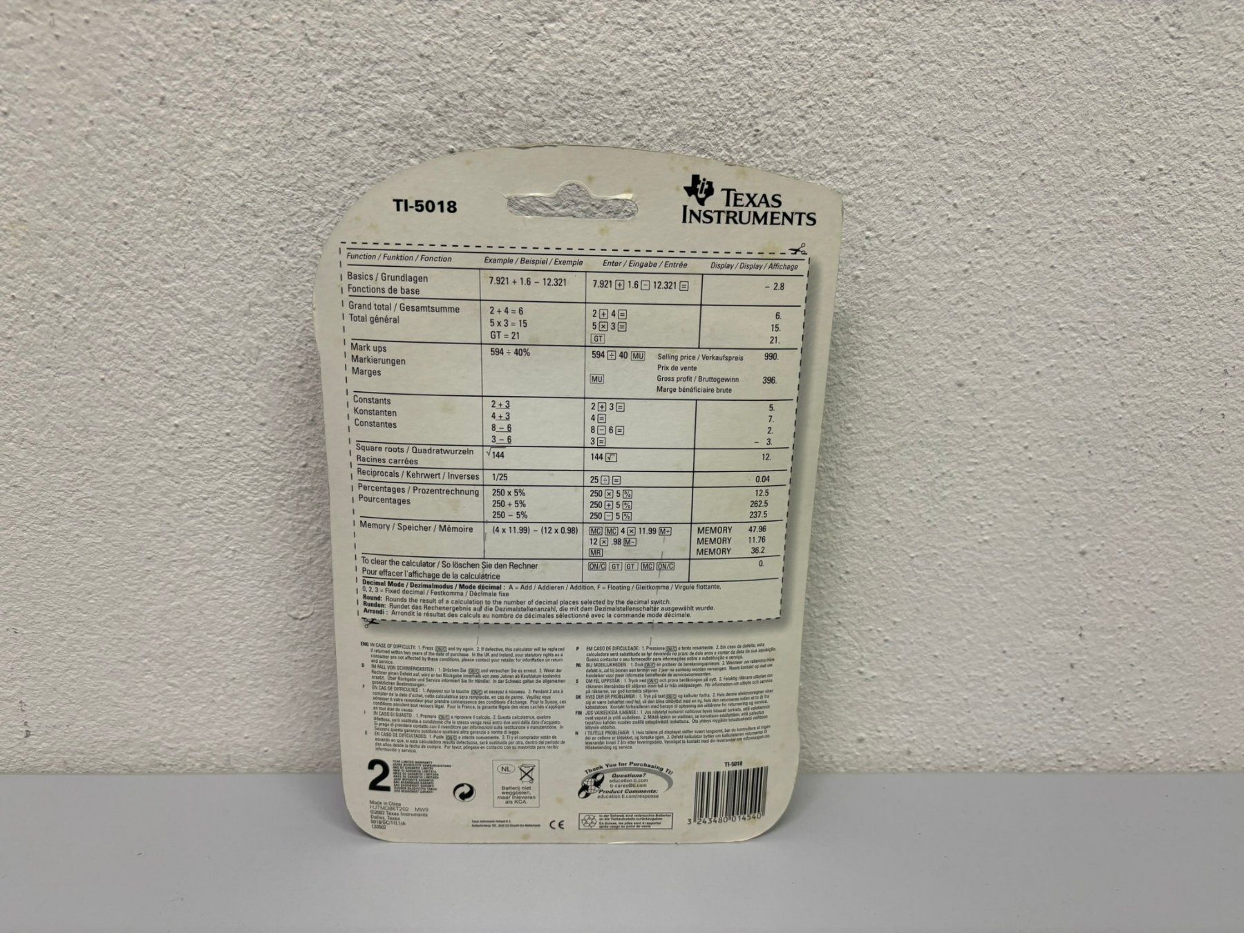 Texas Instruments Calcolatrici tascabili: Texas Instruments TI-5018 Taschenrechner – Nuovo (secondo la descrizione) da Hochdorf venduto da av-electronics 1