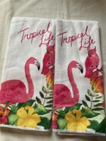 2x kitchen towels tropical life flamingo summer vibes