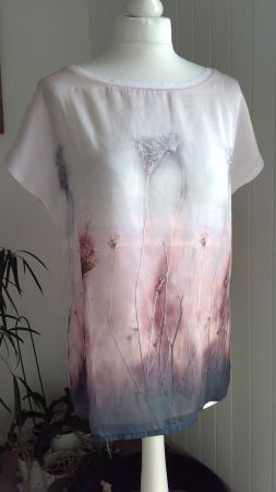 T-shirt rose satiné PROMOD motifs fleurs, taille 38