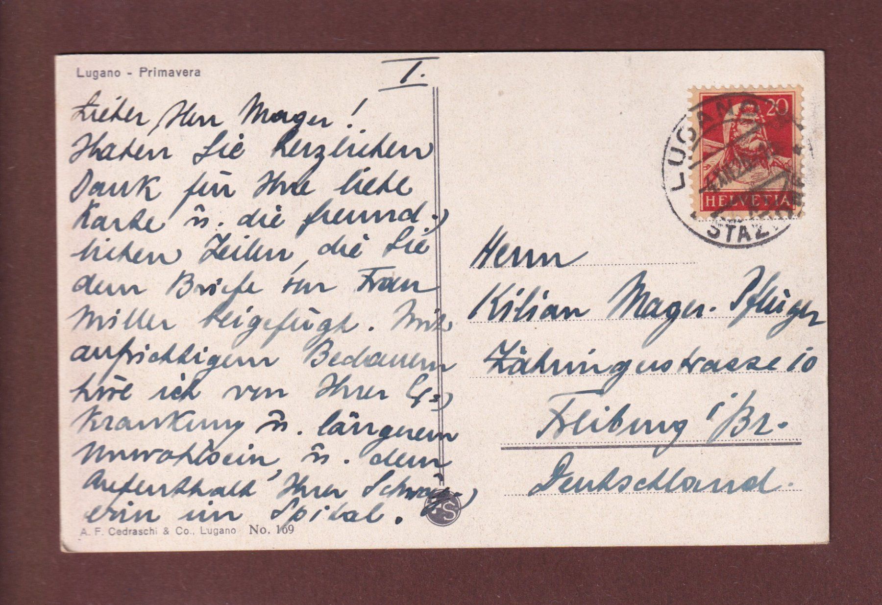 Cartoline postali: LUGANO - Primavera - 1926 – Usato da Pully venduto da nicecards 1