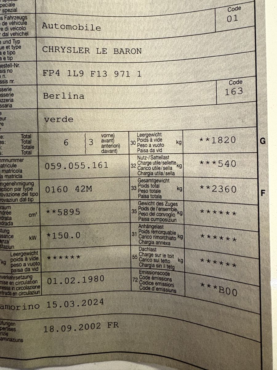 Chrysler Automobili: Chrysler Le baron – Difettoso da schaffhausen venduto da Andyshouse 4