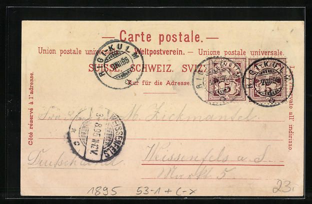 Cartoline postali: Vorläufer-Lithographie Rigi-Kulm, 1895, – Usato da Berlin venduto da bartko-reher 1